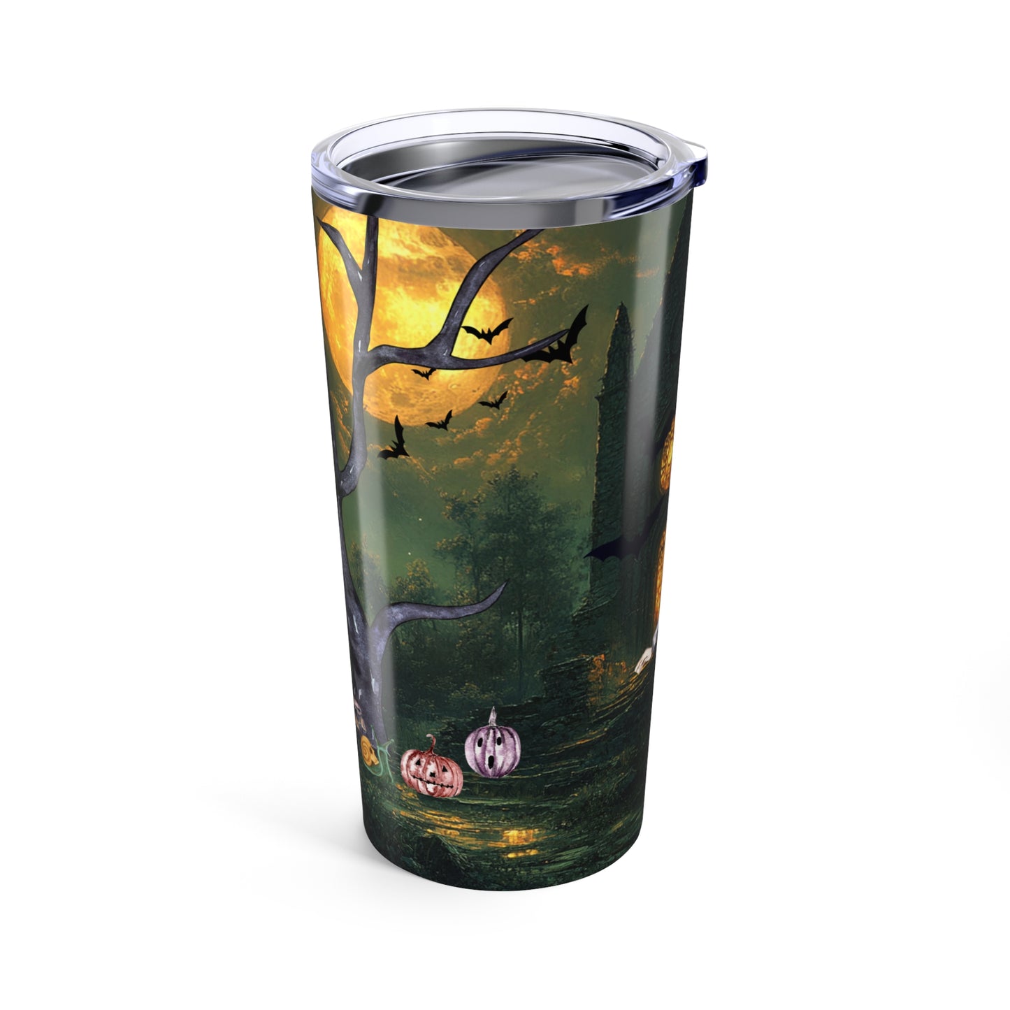 Halloween Themed 20oz Tumbler, Spooky Stainless Steel Travel Mug, Witch and Moon Design, Fall Beverage Cup, Perfect for Autumn Celebrations