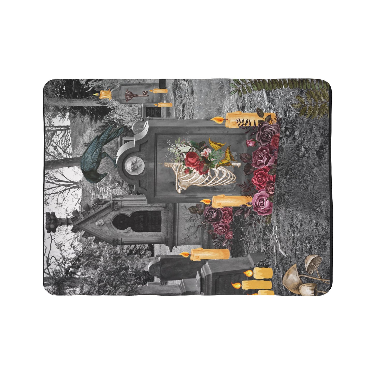 Spooky Floral Fleece Sherpa Blanket