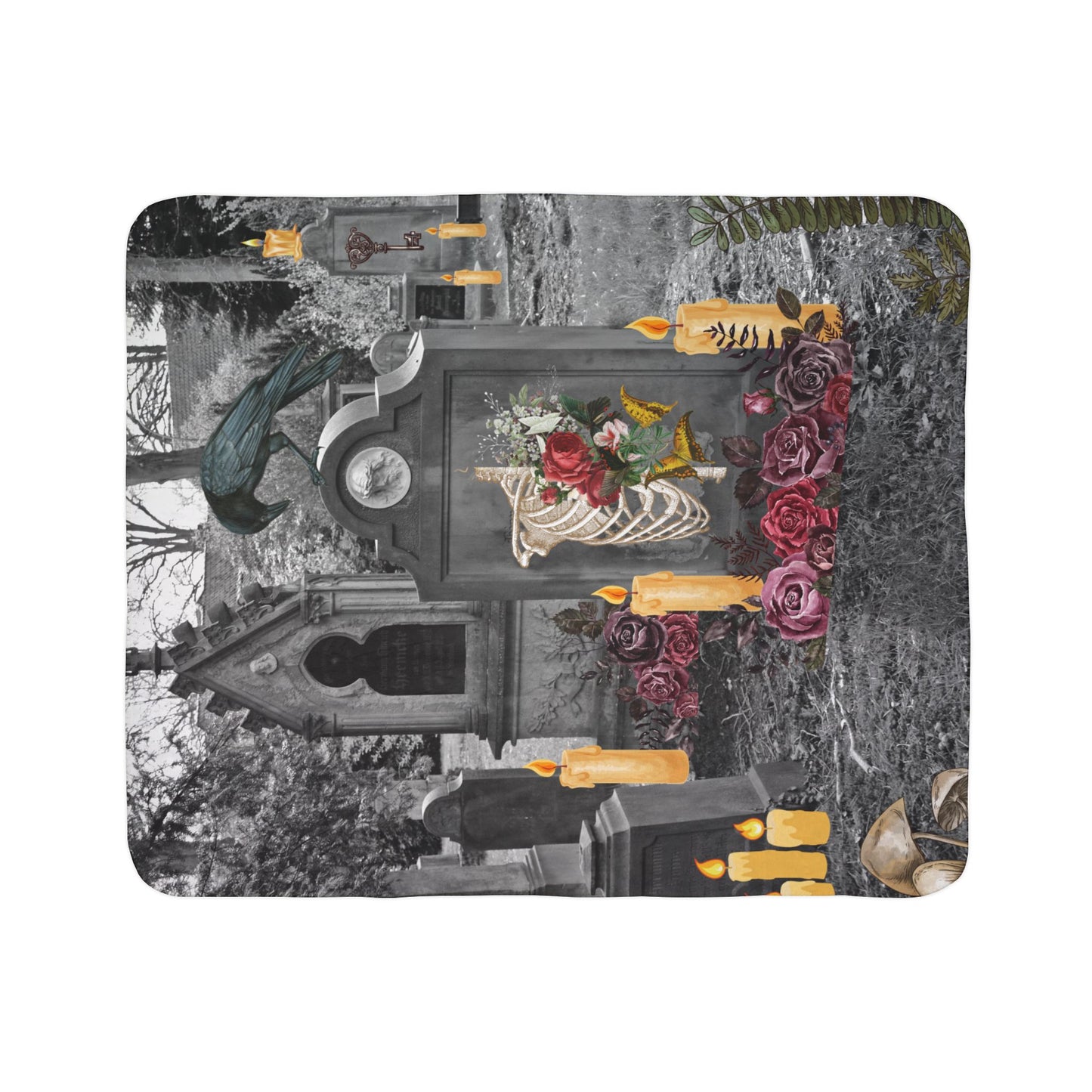 Spooky Floral Fleece Sherpa Blanket