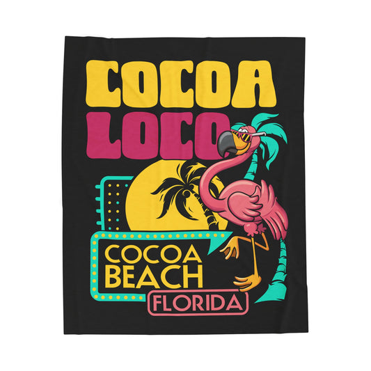 Cocoa Loco Cocoa Beach Florida Plush Blanket — Retro Flamingo Beach Throw