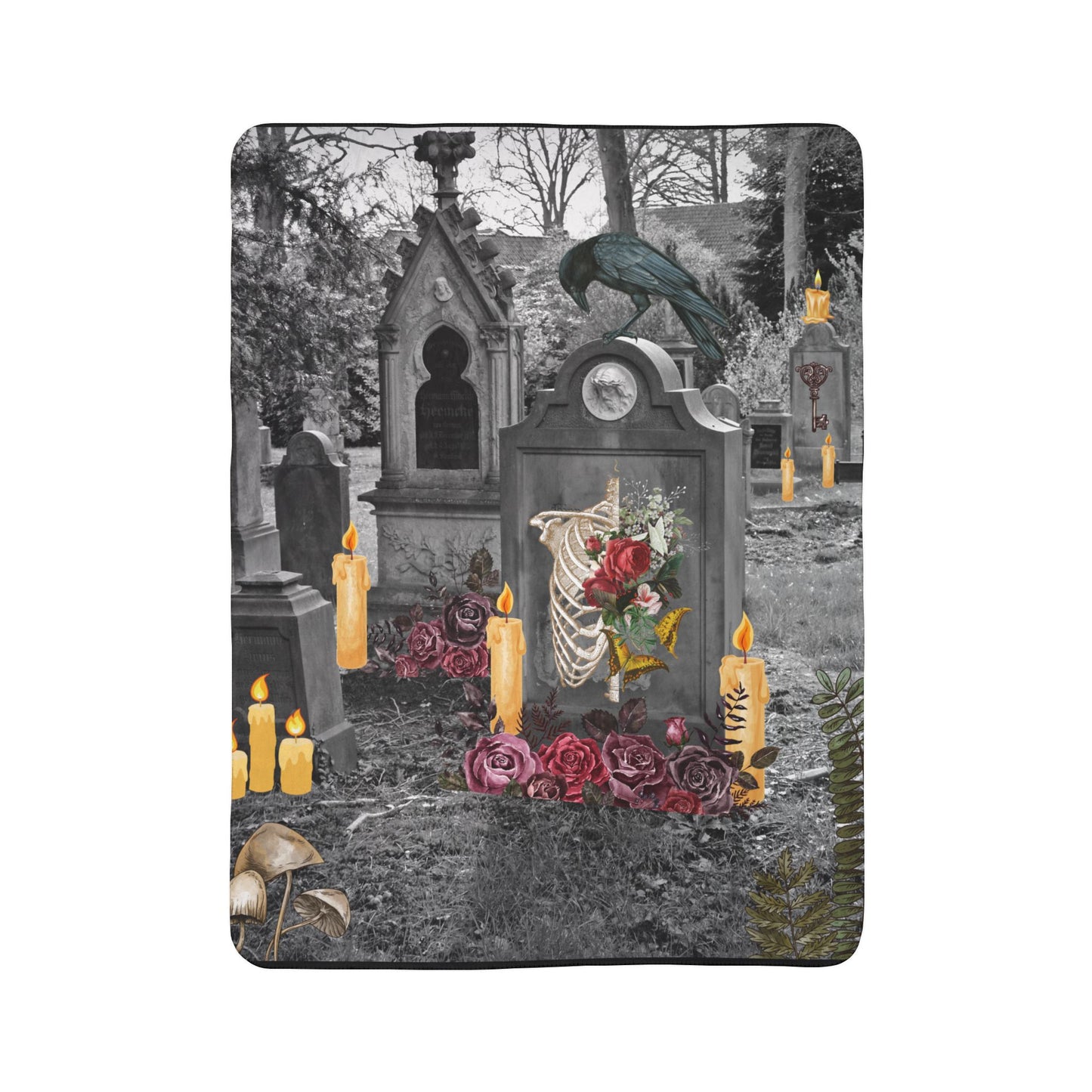 Spooky Floral Fleece Sherpa Blanket